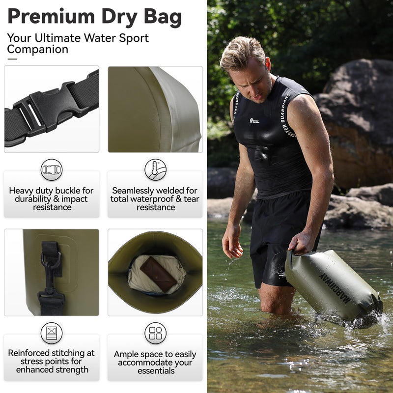 MARCHWAY Floating Waterproof Dry Bag Backpack 5L/10L/20L/30L/40L, Roll Top Sack Keeps Gear Dry for Kayaking, Rafting, Boating, Swimming, Camping, Hiking, Beach, Fishing (Army Green, 10L) - Image 2